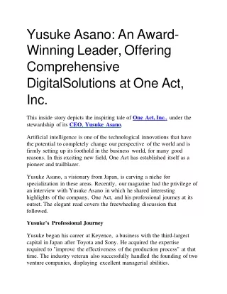 Yusuke Asano: An Award-Winning Leader, Offering Comprehensive DigitalSolutions a