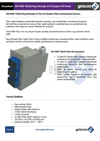 ON-PDR-TD102 Ray Montajlı 12 Port SC Duplex Fiber Sonlandırma Kutusu - GelecekBT