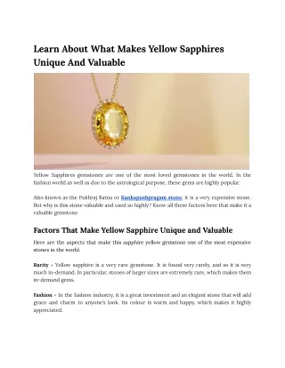 Learn About What Makes Yellow Sapphires Unique And Valuable