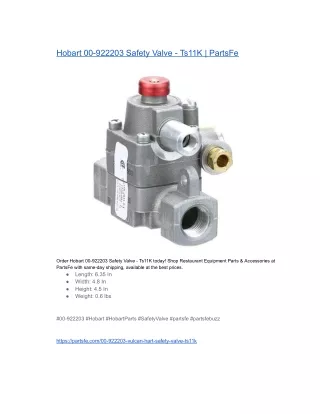 Hobart 00-922203 Safety Valve - Ts11K  PartsFe