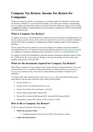 Company Tax Return: Income Tax Return for Companies - Tax Craft Hub