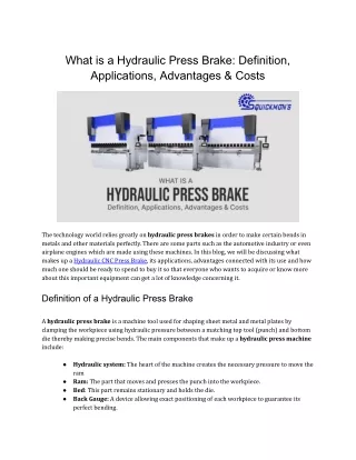 Hydraulic Press Brake: Definition, Applications, Advantages & Costs