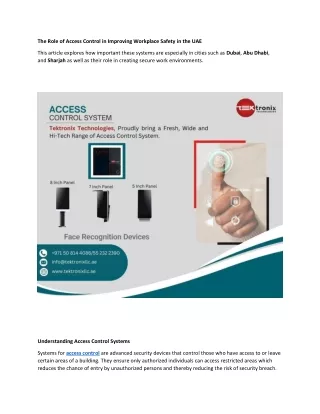 The Role of Access Control in Improving Workplace Safety in the UAE