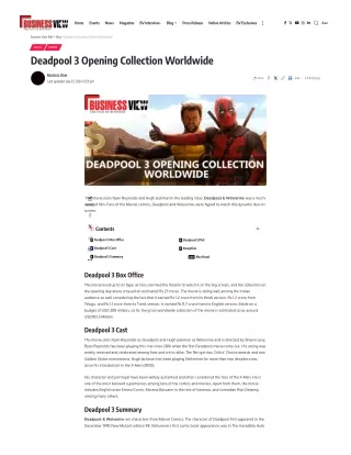 Deadpool 3 Opening Collection Worldwide