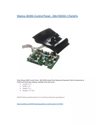 Waring 36394 Control Panel , (Mx1000Xt)  PartsFe