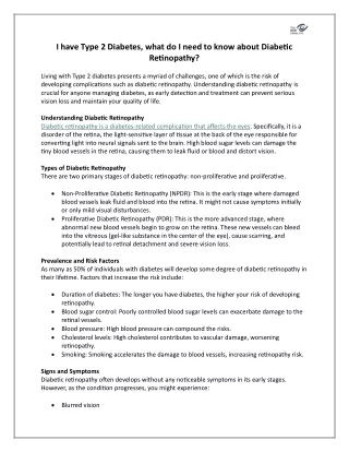 I have Type 2 Diabetes, what do I need to know about Diabetic Retinopathy?