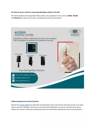 The Role of Access Control in Improving Workplace Safety in the KSA
