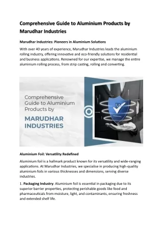 Comprehensive Guide to Aluminium Products by Marudhar Industries