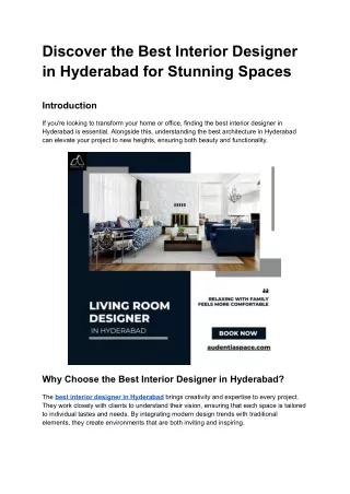 Discover the Best Interior Designer in Hyderabad for Stunning Spaces