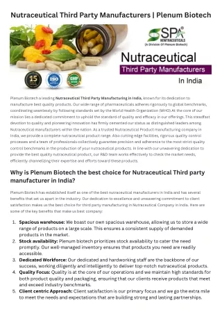 Nutraceutical Third Party Manufacturers | Plenum Biotech