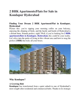2 BHK Flats for Sale in Kondapur Hyderabad
