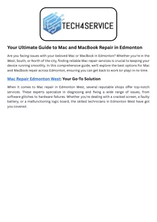 Mac Repair Services Edmonton West