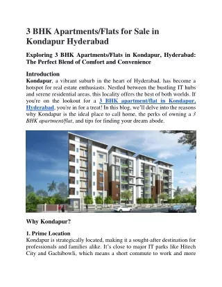 3 BHK Apartments  for Sale in Kondapur Hyderabad