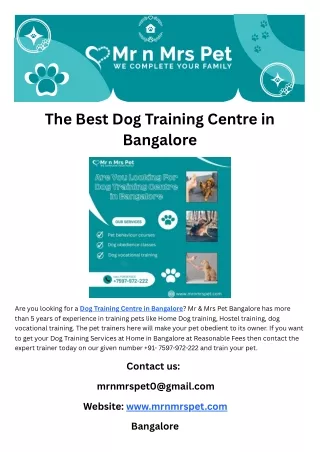 The Best Dog Training Centre in Bangalore