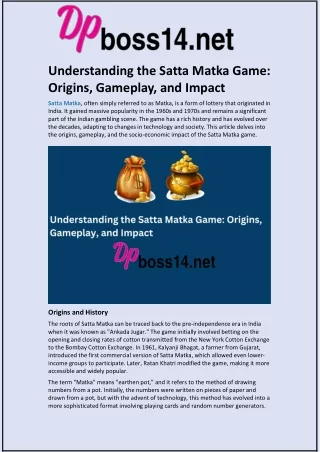 Understanding the Satta Matka Game: Origins, Gameplay, and Impact