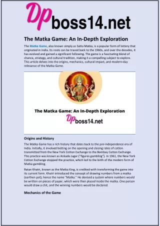 The Matka Game: An In-Depth Exploration