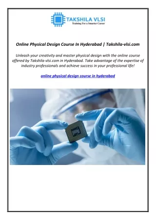 Online Physical Design Course In Hyderabad | Takshila-vlsi.com