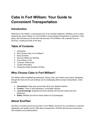 Cabs in Fort William: Your Guide to Convenient Transportation