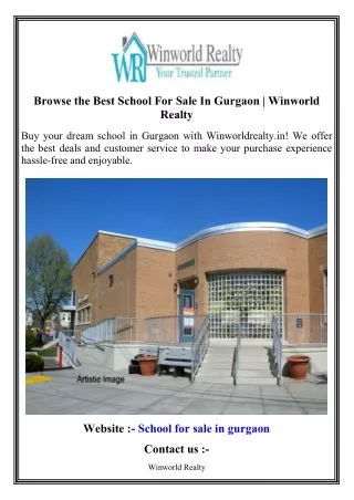 Browse the Best School For Sale In Gurgaon   Winworld Realty