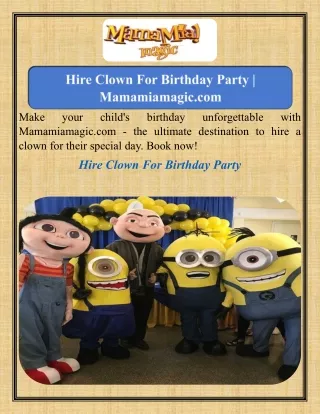 Hire Clown For Birthday Party   Mamamiamagic.com