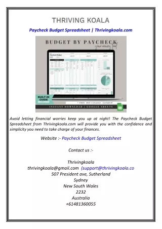 Paycheck Budget Spreadsheet  Thrivingkoala.com