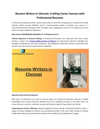 Resume Writers in Chennai: Crafting Career Success with Professional Resumes