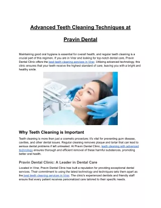 Advanced Teeth Cleaning Techniques at Pravin Dental