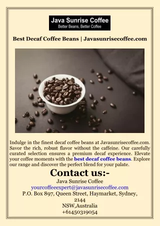 Best Decaf Coffee Beans  Javasunrisecoffee.com