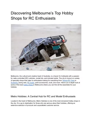 Discovering Melbourne’s Top Hobby Shops for RC Enthusiasts