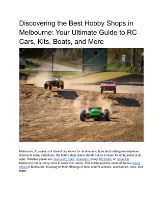 Discovering the Best Hobby Shops in Melbourne_ Your Ultimate Guide to RC Cars, Kits, Boats, and More