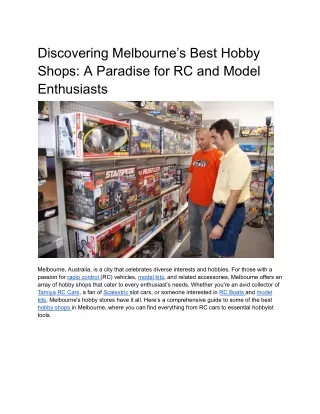 Discovering Melbourne’s Best Hobby Shops_ A Paradise for RC and Model Enthusiasts