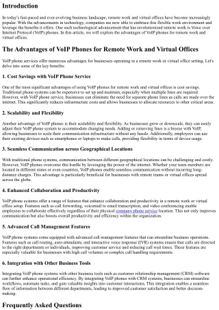 The Advantages of VoIP Phones for Remote Work and Virtual Offices