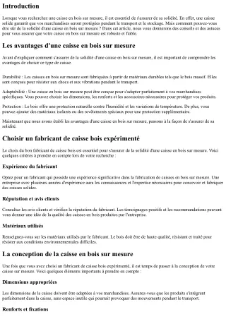 Comment S'assurer de la Solidité d'une Caisse en Bois Sur Mesure ?