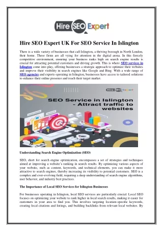 Hire SEO Expert UK For SEO Service In Islington