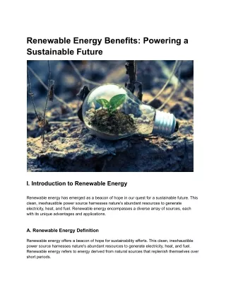 Renewable Energy Benefits- Powering a Sustainable Future