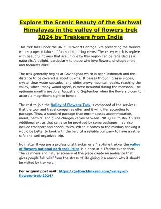 Explore the Scenic Beauty of the Garhwal Himalayas in the valley of flowers trek 2024 by Trekkers from India