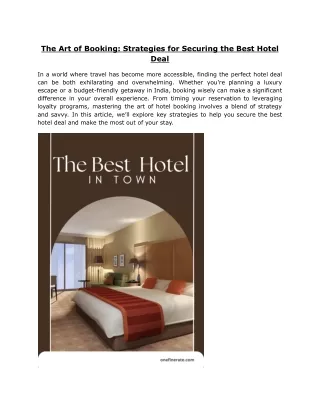 The Art of Booking Hotels: Smart Strategies for Securing the Best Deal in India