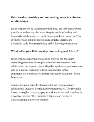 Relationship coaching and counseling