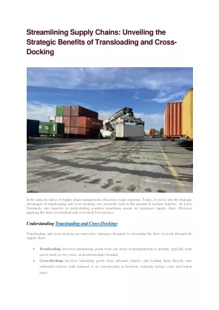 Streamlining Supply Chains Unveiling the Strategic Benefits of Transloading and Cross-Docking