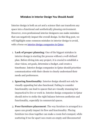 Mistakes in Interior Design You Should Avoid