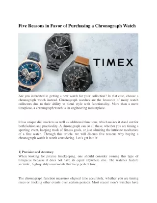 Five Reasons in Favor of Purchasing a Chronograph Watch