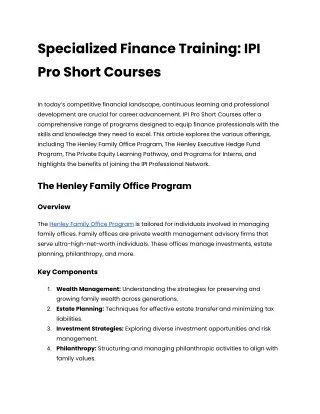 Specialized Finance Training_ IPI Pro Short Courses