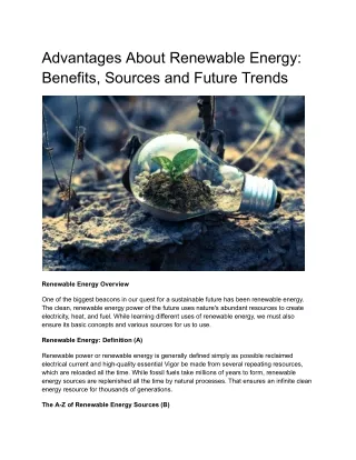 Advantages About Renewable Energy- Benefits, Sources and Future Trends