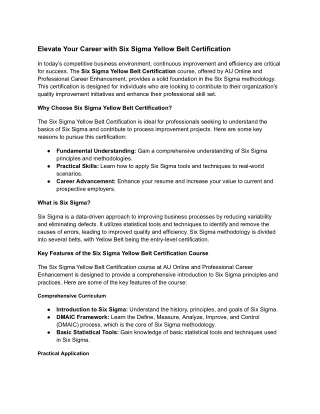 Elevate Your Career with Six Sigma Yellow Belt Certification