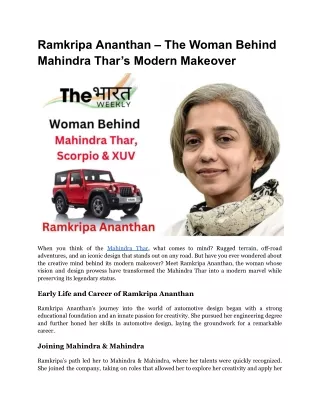 Ramkripa Ananthan – The Woman Behind Mahindra Thar’s Modern Makeover