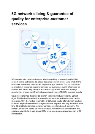 5G network slicing & guarantee of quality for enterprise-customer services