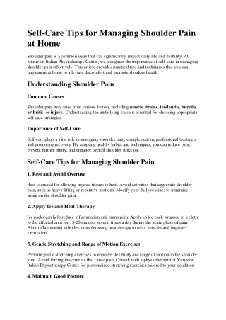 Self-Care Tips for Managing Shoulder Pain at Home