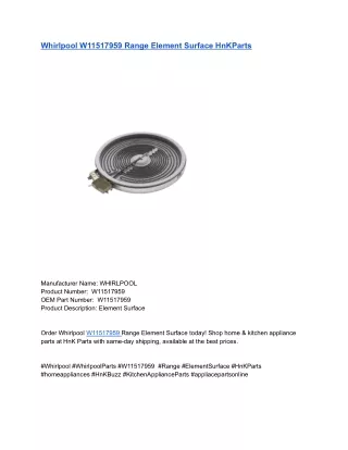 Whirlpool W11517959 Range Element Surface HnKParts
