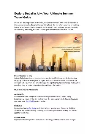 Explore Dubai in July Your Ultimate Summer Travel Guide