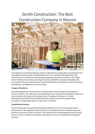 Zenith Construction: Leading the Way in Mysore